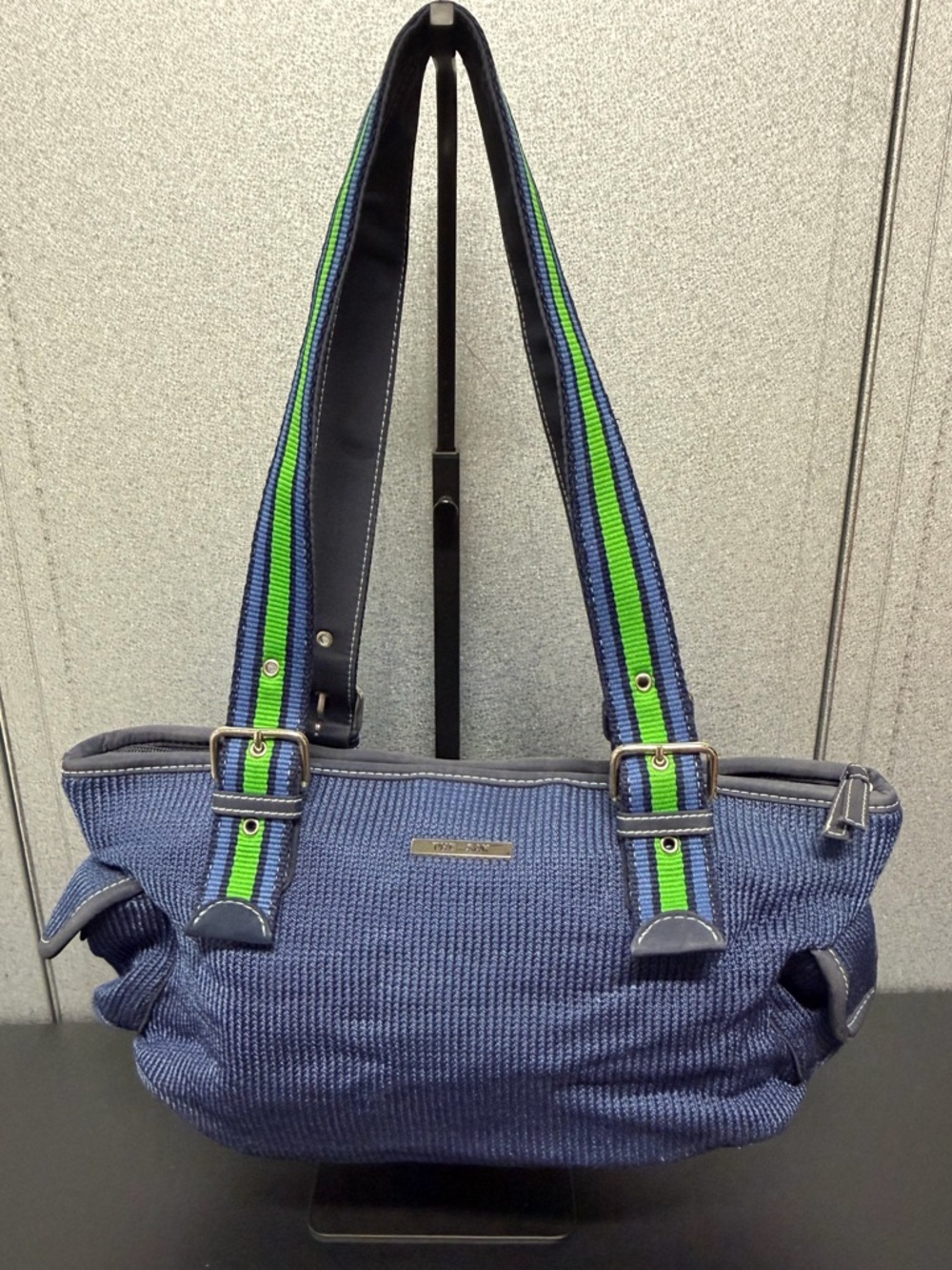 The Sak Blue Knit Shoulder Bag Striped Strap Boho